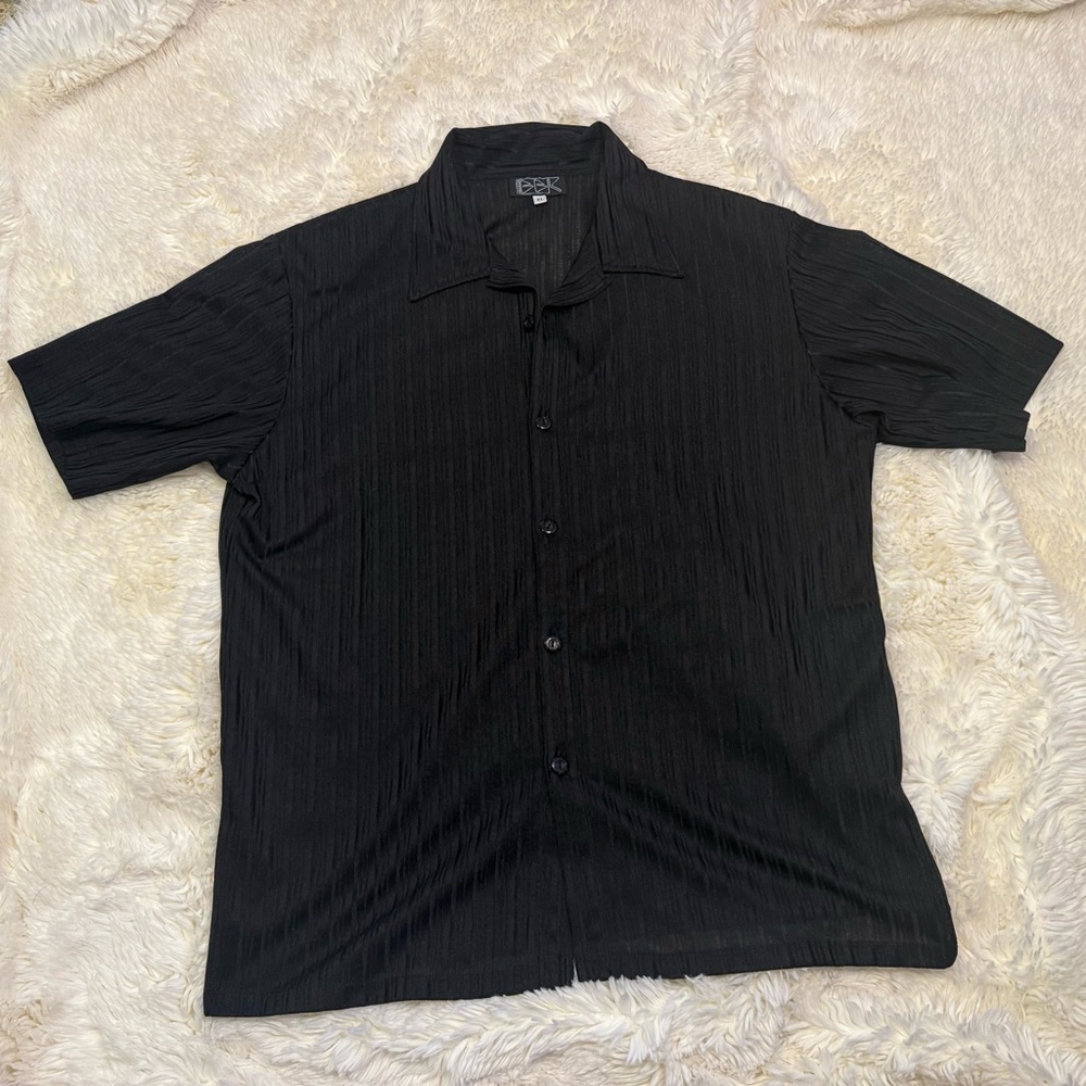 BBK Men's Black Casual short sleeve Button Down Shirt XL textured